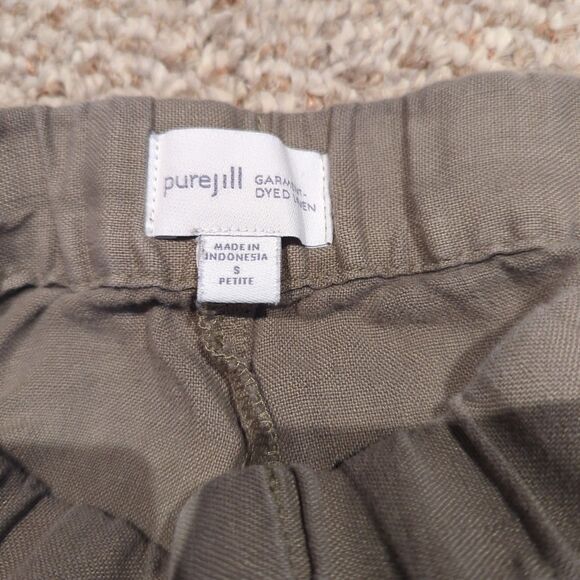 J.Jill Pure Jill Garment Dyed Linen Roll Tab Hem Crop Pant Women SP Green - Picture 4 of 8